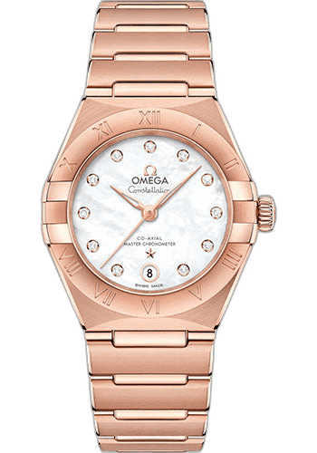 Omega Constellation Manhattan Co-Axial Master Chronometer Watch - 29 mm Sedna Gold Case - Mother-Of-Pearl Diamond Dial - 131.50.29.20.55.001 29mm Ref. 131.50.29.20.55.001