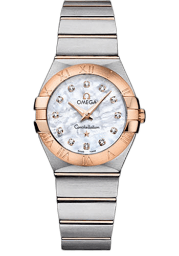 Constellation Ladies Constellation Quartz Watch - 27 mm Brushed Steel And Red Gold Case - Mother-Of-Pearl Diamond Dial - 123.20.27.60.55.001 · Omega 27mm & Red Gold Mother-of-Pearl Dial — 123.20.27.60.55.001