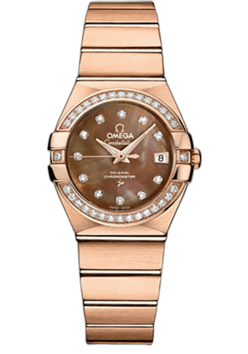 Constellation Ladies Constellation Chronometer Watch - 27 mm Brushed Red Gold Case - Diamond Bezel - Dark Mother-Of-Pearl Diamond Dial - 123.55.27.20.57.001 · Omega 27mm Diamond Bezel Mother-of-Pearl Dial — 123.55.27.20.57.001