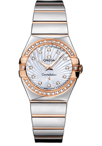 Constellation Ladies Constellation Polished Quartz Watch - 27 mm Polished Steel And Red Gold Case - Diamond Bezel - Mother-Of-Pearl Diamond Dial - Steel And Red Gold Bracelet - 123.25.27.60.55.006 27mm & Red Gold Diamond Bezel Mother-of-Pearl Dial · Omega 123.25.27.60.55.006