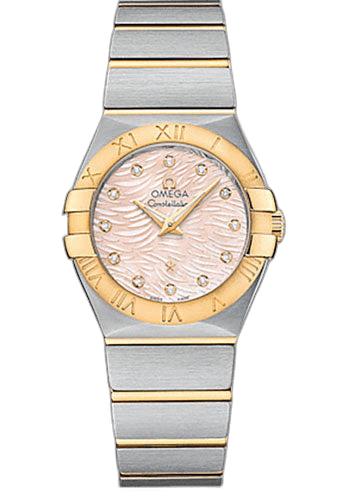 Omega Constellation Quartz Watch - 27 mm Steel Case - 18K Yellow Gold Bezel - Pink Mother-Of-Pearl Diamond Dial - 123.20.27.60.57.005 27mm (123.20.27.60.57.005