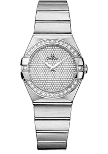 Omega Constellation Ladies Constellation Quartz Watch - 27 mm Brushed White Gold Case - Diamond Bezel - Diamond Paved Dial - 123.55.27.60.99.001 27mm Diamond Bezel Diamond-Paved Dial Ref. 123.55.27.60.99.001