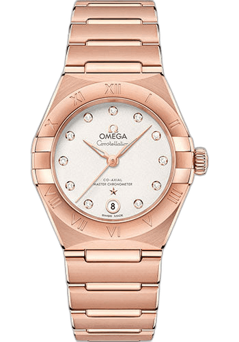 Omega 29mm Constellation Manhattan Co-Axial Master Chronometer Watch - 29 mm Sedna Gold Case - Crystal White Silvery Diamond Dial - 131.50.29.20.52.001 — Ref. 131.50.29.20.52.001
