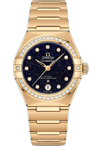 Omega 29mm Diamond Bezel Blue Glass Diamond Dial Constellation Omega Co-Axial Master Chronometer - 29 mm Yellow Gold Case - Diamond Bezel - Blue Glass Diamond Dial - 131.55.29.20.53.002 Watch Ref. 131.55.29.20.53.002