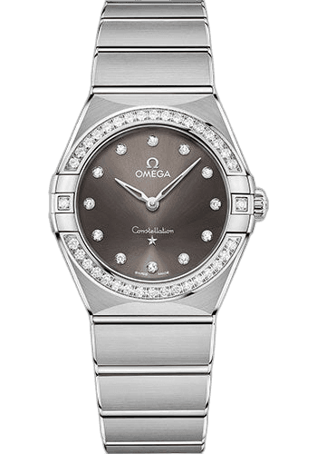Omega Constellation Manhattan Quartz Watch - 28 mm Steel Case - Diamond-Paved Bezel - Grey Diamond Dial - 131.15.28.60.56.001 28mm Diamond Bezel Grey Diamond Dial Timepiece [131.15.28.60.56.001