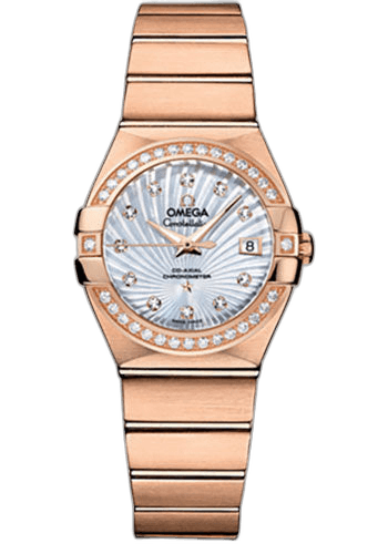 Constellation Ladies Constellation Chronometer Watch - 27 mm Brushed Red Gold Case - Diamond Bezel - Mother-Of-Pearl Supernova Diamond Dial - 123.55.27.20.55.001 27mm Diamond Bezel Mother-of-Pearl Dial · Omega 123.55.27.20.55.001