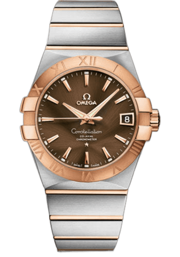 Omega 38mm & Red Gold Brown Dial Constellation Gents Constellation Chronometer Watch - 38 mm Brushed Steel And Red Gold Case - Brown Dial - 123.20.38.21.13.001 — Ref. 123.20.38.21.13.001