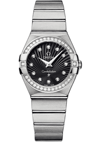 Omega Constellation Ladies Constellation Quartz Watch - 27 mm Brushed Steel Case - Diamond Bezel - Black Diamond Dial - 123.15.27.60.51.001 27mm Diamond Bezel Black Diamond Dial Timepiece [123.15.27.60.51.001
