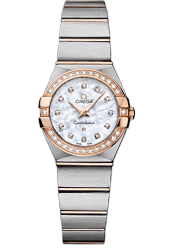 Omega Constellation Ladies Constellation Quartz Watch - 24 mm Brushed Steel And Red Gold Case - Diamond Bezel - Mother-Of-Pearl Diamond Dial - 123.25.24.60.55.001 24mm & Red Gold Diamond Bezel Mother-of-Pearl Dial