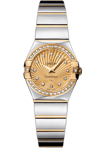 Constellation Ladies Constellation Polished Quartz Watch - 24 mm Polished Steel And Yellow Gold Case - Diamond Bezel - Champagne Diamond Dial - Steel And Yellow Gold Bracelet - 123.25.24.60.58.002 24mm & Yellow Gold Diamond Bezel Champagne Diamond Dial · Omega 123.25.24.60.58.002