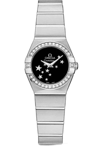 Omega 24mm Diamond Bezel Black Dial Constellation Ladies Constellation Quartz Watch - 24 mm Brushed Steel Case - Diamond Bezel - Black Dial - 123.15.24.60.01.001 — Ref. 123.15.24.60.01.001