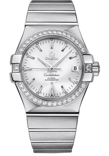 Omega Constellation Gents Constellation Chronometer Watch - 35 mm Brushed Steel Case - Diamond Bezel - Silver Dial - 123.15.35.20.02.001 35mm Diamond Bezel Silver Dial Ref. 123.15.35.20.02.001