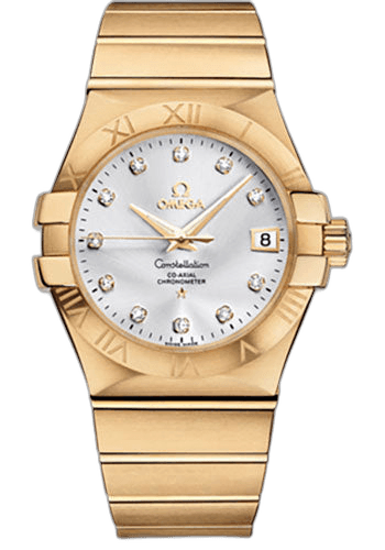 Omega Constellation Gents Constellation Chronometer Watch - 35 mm Brushed Yellow Gold Case - Silver Diamond Dial - 123.50.35.20.52.002 35mm Watch Ref. 123.50.35.20.52.002