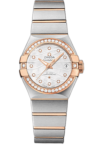 Constellation Co-Axial Watch - 27 mm Steel And Red Gold Case - Diamond-Set Red Gold Bezel - Mother-Of-Pearl Dial - Steel Bracelet - 123.25.27.20.55.005 27mm & Red Gold Diamond Bezel Mother-of-Pearl Dial · Omega 123.25.27.20.55.005