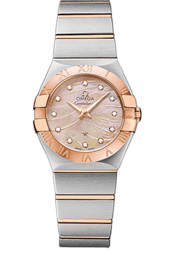 Omega 27.0mm & Red Gold Mother-of-Pearl Dial Constellation Quartz 27 mm Watch - 27.0 mm Steel And Red Gold Case - 18K Red Gold Bezel - Red Gold Mother-Of-Pearl Diamond Dial - Steel Bracelet - 123.20.27.60.57.002 Watch Ref. 123.20.27.60.57.002