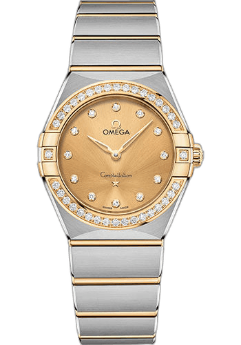 Constellation Manhattan Quartz Watch - 28 mm Steel And Yellow Gold Case - Diamond-Paved Bezel - Champagne Diamond Dial - 131.25.28.60.58.001 · Omega 28mm & Yellow Gold Diamond Bezel Champagne Diamond Dial — 131.25.28.60.58.001