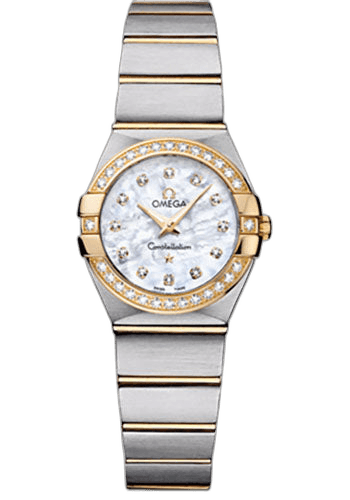 Omega Constellation Ladies Constellation Quartz Watch - 24 mm Brushed Steel And Yellow Gold Case - Diamond Bezel - Mother-Of-Pearl Diamond Dial - 123.25.24.60.55.003 24mm & Yellow Gold Diamond Bezel Mother-of-Pearl Dial Watch Ref. 123.25.24.60.55.003