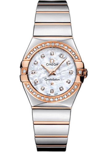 Omega Constellation Ladies Constellation Polished Quartz Watch - 27 mm Polished Steel And Red Gold Case - Diamond Bezel - Mother-Of-Pearl Diamond Dial - Steel And Red Gold Bracelet - 123.25.27.60.55.005 27mm & Red Gold Diamond Bezel Mother-of-Pearl Dial (123.25.27.60.55.005