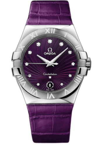 Constellation Ladies Constellation Quartz Watch - 35 mm Brushed Steel Case - Purple Diamond Dial - Purple Leather Strap - 123.13.35.60.60.001 35mm · Omega 123.13.35.60.60.001