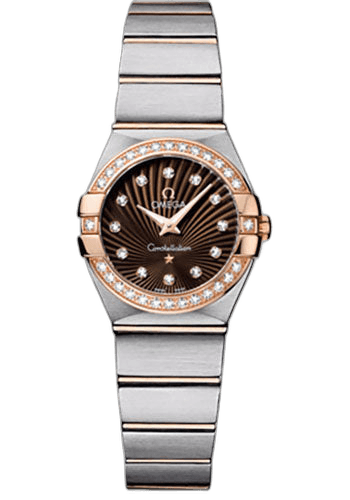 Constellation Ladies Constellation Quartz Watch - 24 mm Brushed Steel And Red Gold Case - Diamond Bezel - Brown Diamond Dial - 123.25.24.60.63.001 24mm & Red Gold Diamond Bezel Brown Diamond Dial — Omega Ref. 123.25.24.60.63.001