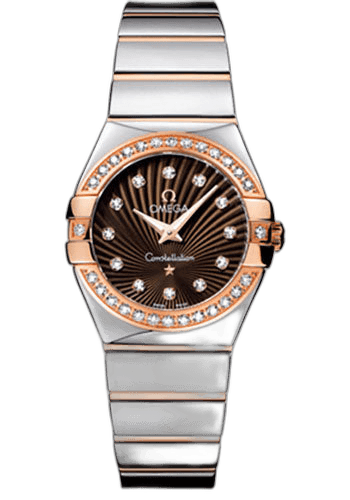 Omega Constellation Ladies Constellation Polished Quartz Watch - 27 mm Polished Steel And Red Gold Case - Diamond Bezel - Brown Diamond Dial - Steel And Red Gold Bracelet - 123.25.27.60.63.002 27mm & Red Gold Diamond Bezel Brown Diamond Dial Ref. 123.25.27.60.63.002