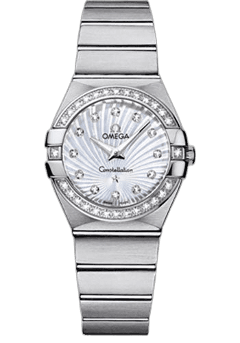 Constellation Ladies Constellation Quartz Watch - 27 mm Brushed Steel Case - Diamond Bezel - Mother-Of-Pearl Diamond Dial - 123.15.27.60.55.002 27mm Diamond Bezel Mother-of-Pearl Dial by Omega — 123.15.27.60.55.002