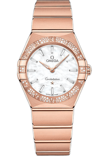 Omega 28mm Diamond Bezel White Mother-of-Pearl Dial Constellation Quartz - 28 mm Sedna Gold Case - Diamond Bezel - White Pearled Mother-Of-Pearl Diamond Dial - 131.55.28.60.55.003 Watch Ref. 131.55.28.60.55.003