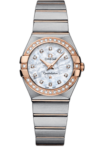Omega Constellation Ladies Constellation Quartz Watch - 27 mm Brushed Steel And Red Gold Case - Diamond Bezel - Mother-Of-Pearl Diamond Dial - 123.25.27.60.55.001 27mm & Red Gold Diamond Bezel Mother-of-Pearl Dial Ref. 123.25.27.60.55.001