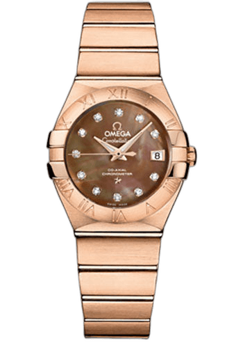 Constellation Ladies Constellation Chronometer Watch - 27 mm Brushed Red Gold Case - Mother-Of-Pearl Diamond Dial - 123.50.27.20.57.001 27mm Omega Ref. 123.50.27.20.57.001