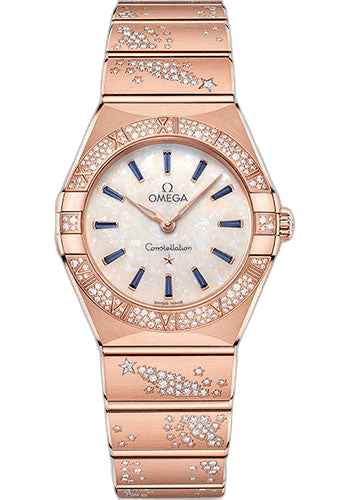 Omega 28mm Diamond Bezel White Opal Sapphire Dial Constellation Quartz - 28 mm Sedna Gold Case - Diamond Bezel - White Opal Sapphire Dial - 131.55.28.60.99.002 Watch Ref. 131.55.28.60.99.002