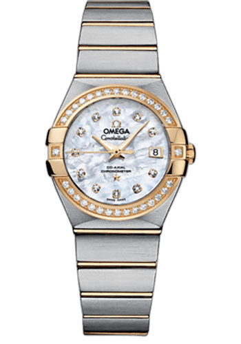 Omega Constellation Ladies Constellation Chronometer Watch - 27 mm Brushed Steel And Yellow Gold Case - Diamond Bezel - Mother-Of-Pearl Diamond Dial - 123.25.27.20.55.003 27mm & Yellow Gold Diamond Bezel Mother-of-Pearl Dial