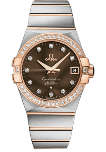 Omega Constellation Gents Constellation Chronometer Watch - 38 mm Brushed Steel And Red Gold Case - Diamond Bezel - Brown Diamond Dial - 123.25.38.21.63.001 38mm & Red Gold Diamond Bezel Brown Diamond Dial Ref. 123.25.38.21.63.001