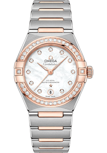 Omega 29mm & Sedna™ Gold Diamond Bezel Mother-of-Pearl Dial Constellation Manhattan Co-Axial Master Chronometer Watch - 29 mm Steel And Sedna Gold Case - Diamond-Paved Bezel - Mother-Of-Pearl Diamond Dial - 131.25.29.20.55.001 — Ref. 131.25.29.20.55.001