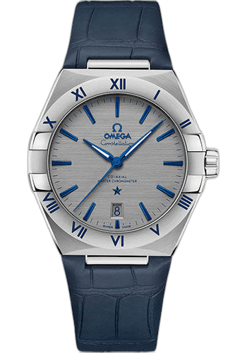 Constellation OMEGA Co-Axial Master Chronometer - 39 mm Steel Case - Tally- Ruthenium-Grey Dial - Blue Leather Strap - 131.13.39.20.06.002 39mm — Omega Ref. 131.13.39.20.06.002