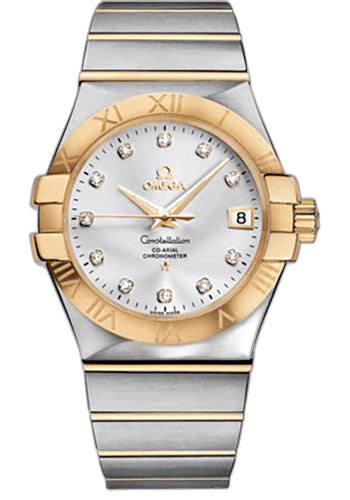 Omega Constellation Gents Constellation Chronometer Watch - 35 mm Brushed Steel And Yellow Gold Case - Silver Diamond Dial - 123.20.35.20.52.002 35mm & Yellow Gold Silver Diamond Dial (123.20.35.20.52.002