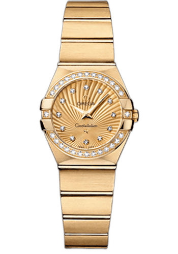 Omega Constellation Ladies Constellation Quartz Watch - 24 mm Brushed Yellow Gold Case - Diamond Bezel - Champagne Diamond Dial - 123.55.24.60.58.001 24mm Diamond Bezel Champagne Diamond Dial (123.55.24.60.58.001
