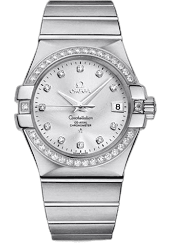 Constellation Gents Constellation Chronometer Watch - 35 mm Brushed Steel Case - Diamond Bezel - Silver Diamond Dial - 123.15.35.20.52.001 · Omega 35mm Diamond Bezel Silver Diamond Dial — 123.15.35.20.52.001