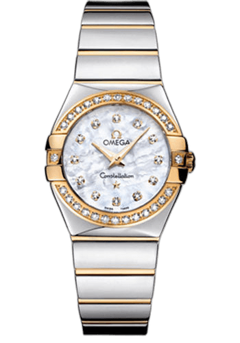 Constellation Ladies Constellation Polished Quartz Watch - 27 mm Polished Steel And Yellow Gold Case - Diamond Bezel - Mother-Of-Pearl Diamond Dial - Steel And Yellow Gold Bracelet - 123.25.27.60.55.007 27mm & Yellow Gold Diamond Bezel Mother-of-Pearl Dial · Omega 123.25.27.60.55.007