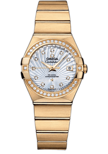 Constellation Ladies Constellation Chronometer Watch - 27 mm Brushed Yellow Gold Case - Diamond Bezel - Mother-Of-Pearl Supernova Diamond Dial - 123.55.27.20.55.002 27mm Diamond Bezel Mother-of-Pearl Dial · Omega 123.55.27.20.55.002