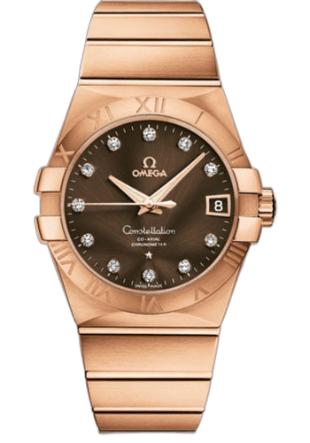 Omega Constellation Gents Constellation Chronometer Watch - 38 mm Brushed Red Gold Case - Brown Diamond Dial - 123.50.38.21.63.001 38mm