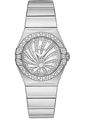 Constellation Ladies Constellation Luxury Edition Watch - 27 mm White Gold Case - Snow-Set Diamond Bezel - Mother-Of-Pearl Diamond Dial - 123.55.27.60.55.014 27mm Diamond Bezel Mother-of-Pearl Dial · Omega 123.55.27.60.55.014
