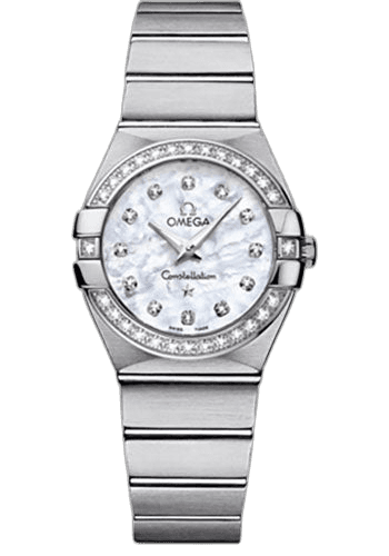 Constellation Ladies Constellation Quartz Watch - 27 mm Brushed Steel Case - Diamond Bezel - Mother-Of-Pearl Diamond Dial - 123.15.27.60.55.001 27mm Diamond Bezel Mother-of-Pearl Dial by Omega — 123.15.27.60.55.001