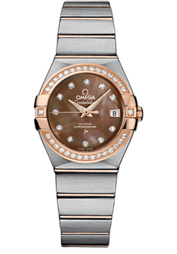 Omega 27mm & Red Gold Diamond Bezel Mother-of-Pearl Dial Constellation Ladies Constellation Chronometer Watch - 27 mm Brushed Steel And Red Gold Case - Diamond Bezel - Dark Mother-Of-Pearl Diamond Dial - 123.25.27.20.57.001 — Ref. 123.25.27.20.57.001