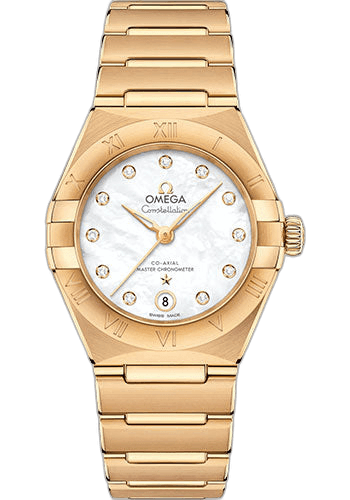Omega Constellation Manhattan Co-Axial Master Chronometer Watch - 29 mm Yellow Gold Case - Mother-Of-Pearl Diamond Dial - 131.50.29.20.55.002 29mm
