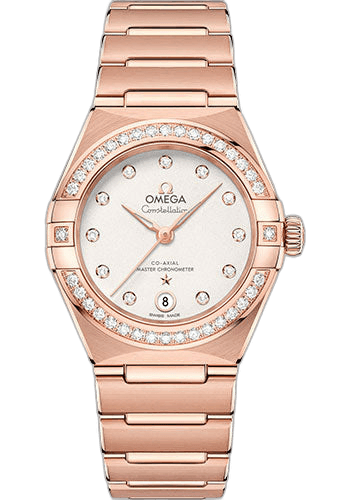Constellation Manhattan Co-Axial Master Chronometer Watch - 29 mm Sedna Gold Case - Diamond-Paved Bezel - Crystal White Silvery Diamond Dial - 131.55.29.20.52.001 29mm Diamond Bezel Crystal White Silvery Diamond Dial — Omega Ref. 131.55.29.20.52.001