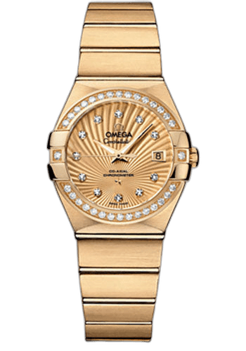 Constellation Ladies Constellation Chronometer Watch - 27 mm Brushed Yellow Gold Case - Diamond Bezel - Champagne Supernova Diamond Dial - 123.55.27.20.58.001 27mm Diamond Bezel Champagne Supernova Diamond Dial by Omega — 123.55.27.20.58.001