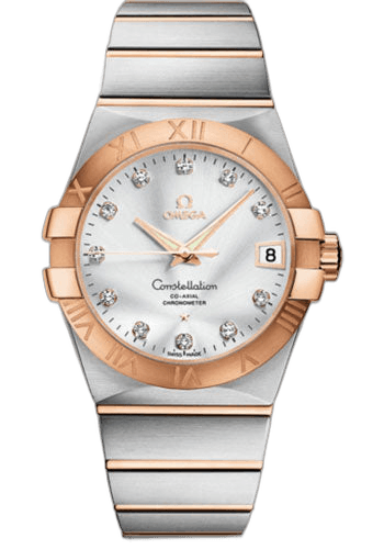 Omega Constellation Gents Constellation Chronometer Watch - 38 mm Brushed Steel And Red Gold Case - Silver Diamond Dial - 123.20.38.21.52.001 38mm & Red Gold Silver Diamond Dial Watch Ref. 123.20.38.21.52.001