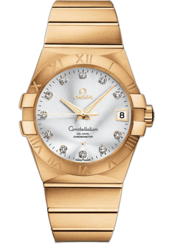 Constellation Gents Constellation Chronometer Watch - 38 mm Brushed Yellow Gold Case - Silver Diamond Dial - 123.50.38.21.52.002 38mm Omega Ref. 123.50.38.21.52.002