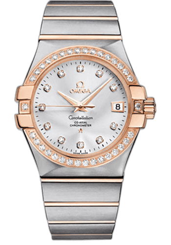 Constellation Gents Constellation Chronometer Watch - 35 mm Brushed Steel And Red Gold Case - Diamond Bezel - Silver Diamond Dial - 123.25.35.20.52.001 35mm & Red Gold Diamond Bezel Silver Diamond Dial by Omega — 123.25.35.20.52.001