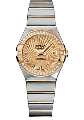 Omega Constellation Ladies Constellation Chronometer Watch - 27 mm Brushed Steel And Yellow Gold Case - Diamond Bezel - Champagne Supernova Diamond Dial - 123.25.27.20.58.001 27mm & Yellow Gold Diamond Bezel Champagne Supernova Diamond Dial Timepiece [123.25.27.20.58.001